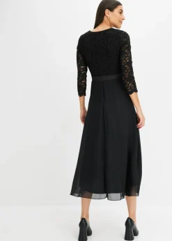 Sale Vestido midi de gasa fina con parte superior de encaje Mujer Tallas Pequeñas|Ropa Elegante