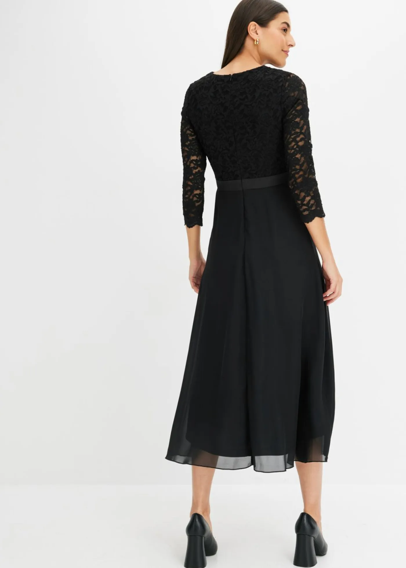 Sale Vestido midi de gasa fina con parte superior de encaje Mujer Tallas Pequeñas|Ropa Elegante