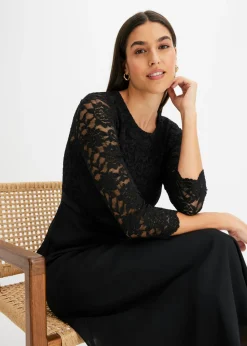 Sale Vestido midi de gasa fina con parte superior de encaje Mujer Tallas Pequeñas|Ropa Elegante