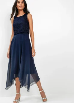 Sale Vestido midi de gasa fina con encaje Mujer Vestidos|Tallas Pequeñas