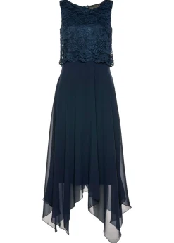 Best Vestido midi de gasa fina con encaje Mujer Ropa Elegante