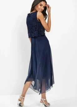 Best Vestido midi de gasa fina con encaje Mujer Ropa Elegante