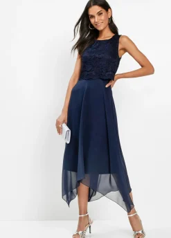 Best Vestido midi de gasa fina con encaje Mujer Ropa Elegante