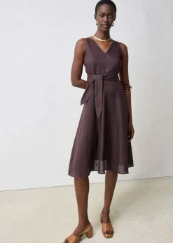 Clearance Vestido midi de lino puro Mujer Premium|Vestidos
