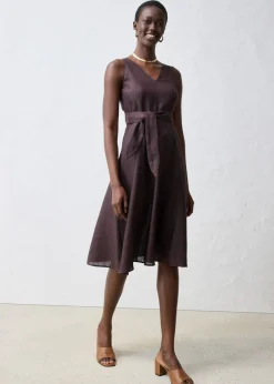 Clearance Vestido midi de lino puro Mujer Premium|Vestidos