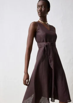 Clearance Vestido midi de lino puro Mujer Premium|Vestidos