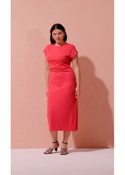 Best Vestido midi de mezcla de viscosa suave Mujer Esenciales|Vestidos