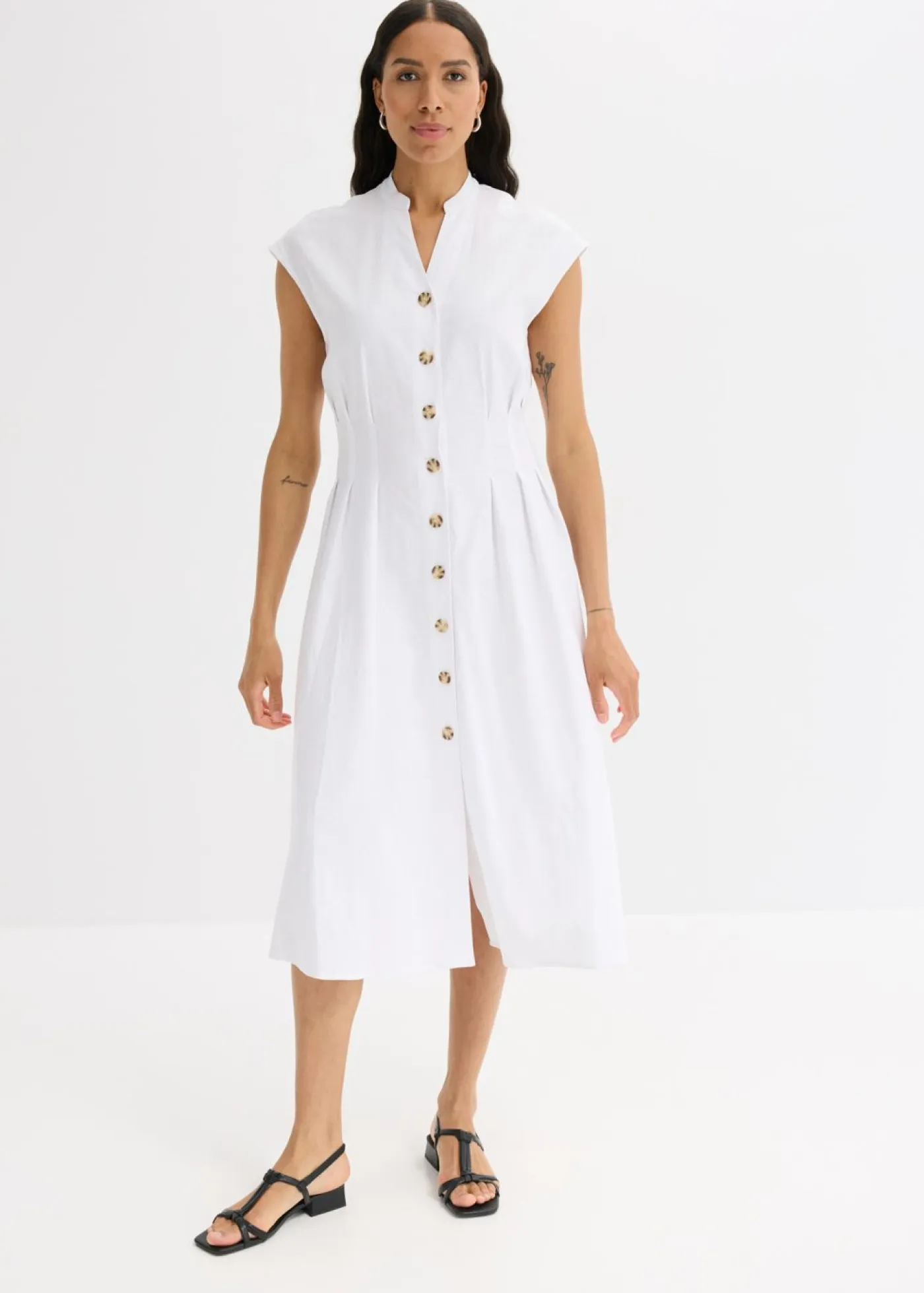 Hot Vestido midi de mezcla de lino ligero Mujer Vestidos
