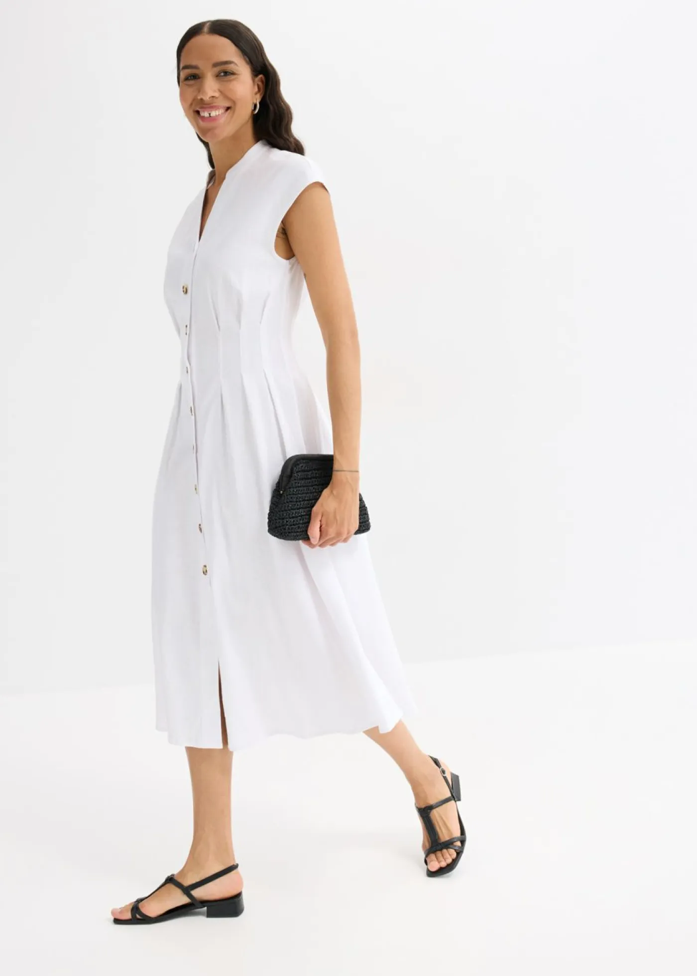 Hot Vestido midi de mezcla de lino ligero Mujer Vestidos