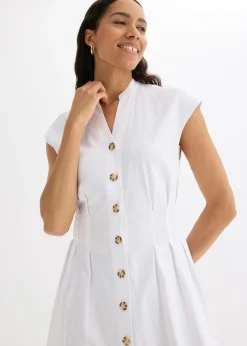 Hot Vestido midi de mezcla de lino ligero Mujer Vestidos