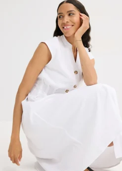 Hot Vestido midi de mezcla de lino ligero Mujer Vestidos