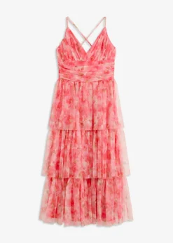 Online Vestido midi de tul fino con volantes Mujer Vestidos|Ropa Elegante