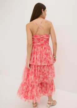 Online Vestido midi de tul fino con volantes Mujer Vestidos|Ropa Elegante