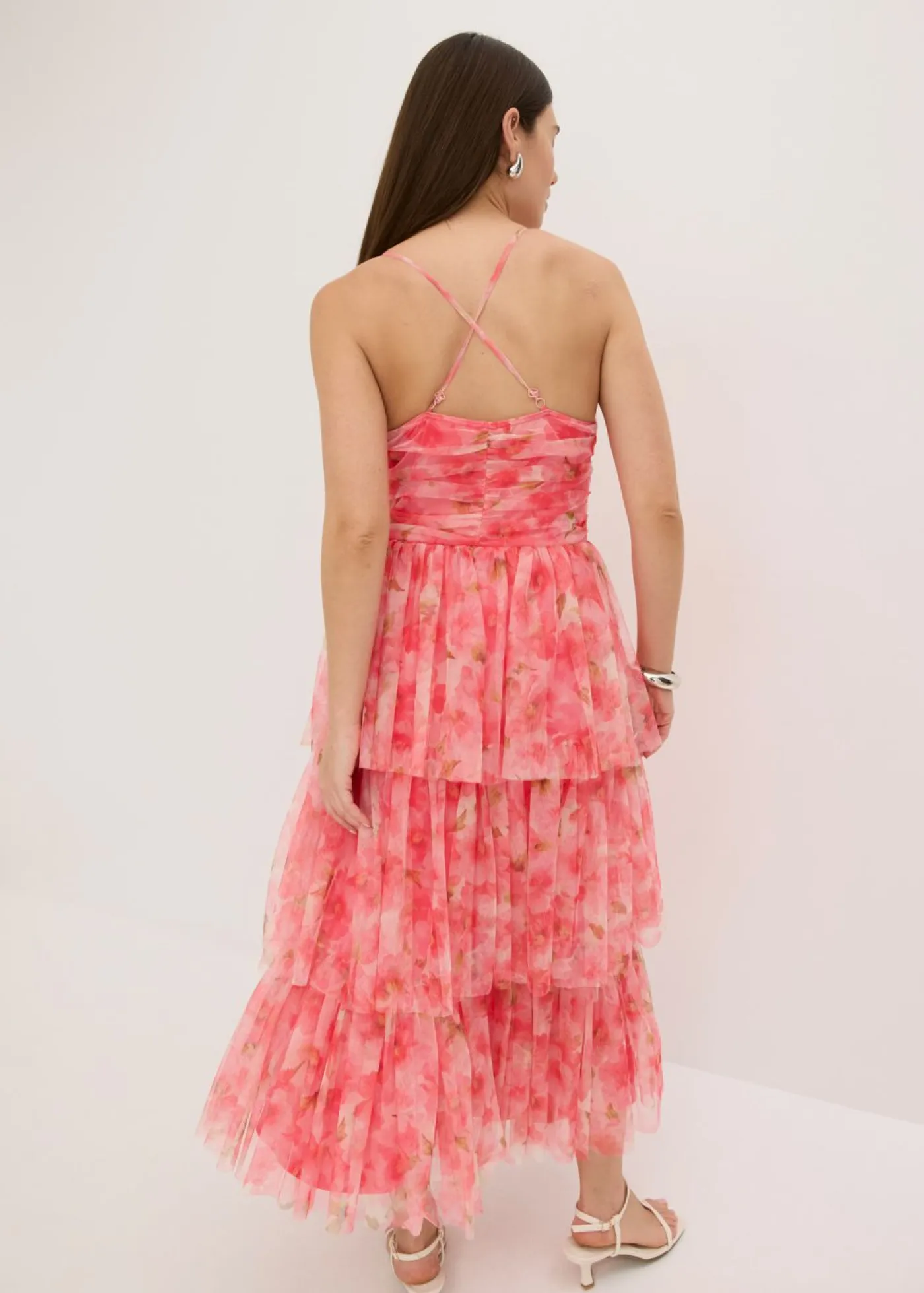 Online Vestido midi de tul fino con volantes Mujer Vestidos|Ropa Elegante