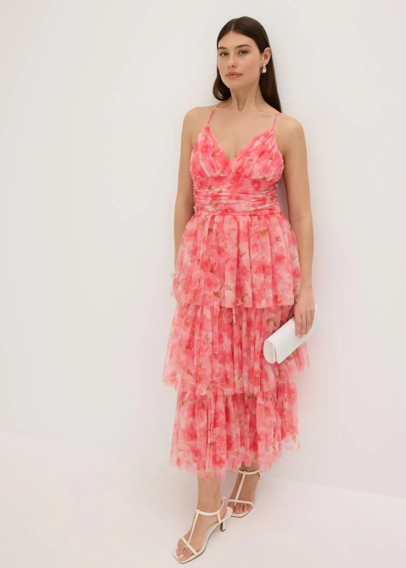 Online Vestido midi de tul fino con volantes Mujer Vestidos|Ropa Elegante