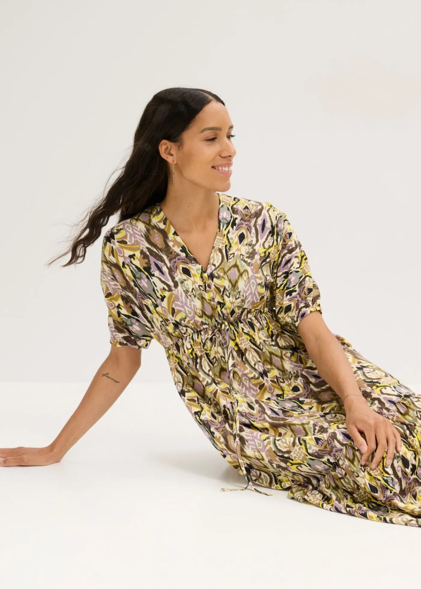 Vestido midi de viscosa fluida Mujer Vestidos