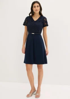 Outlet Vestido mini con encaje y cinturón Mujer Vestidos|Ropa Elegante
