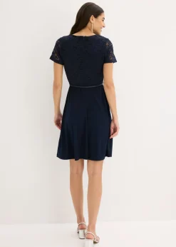 Outlet Vestido mini con encaje y cinturón Mujer Vestidos|Ropa Elegante