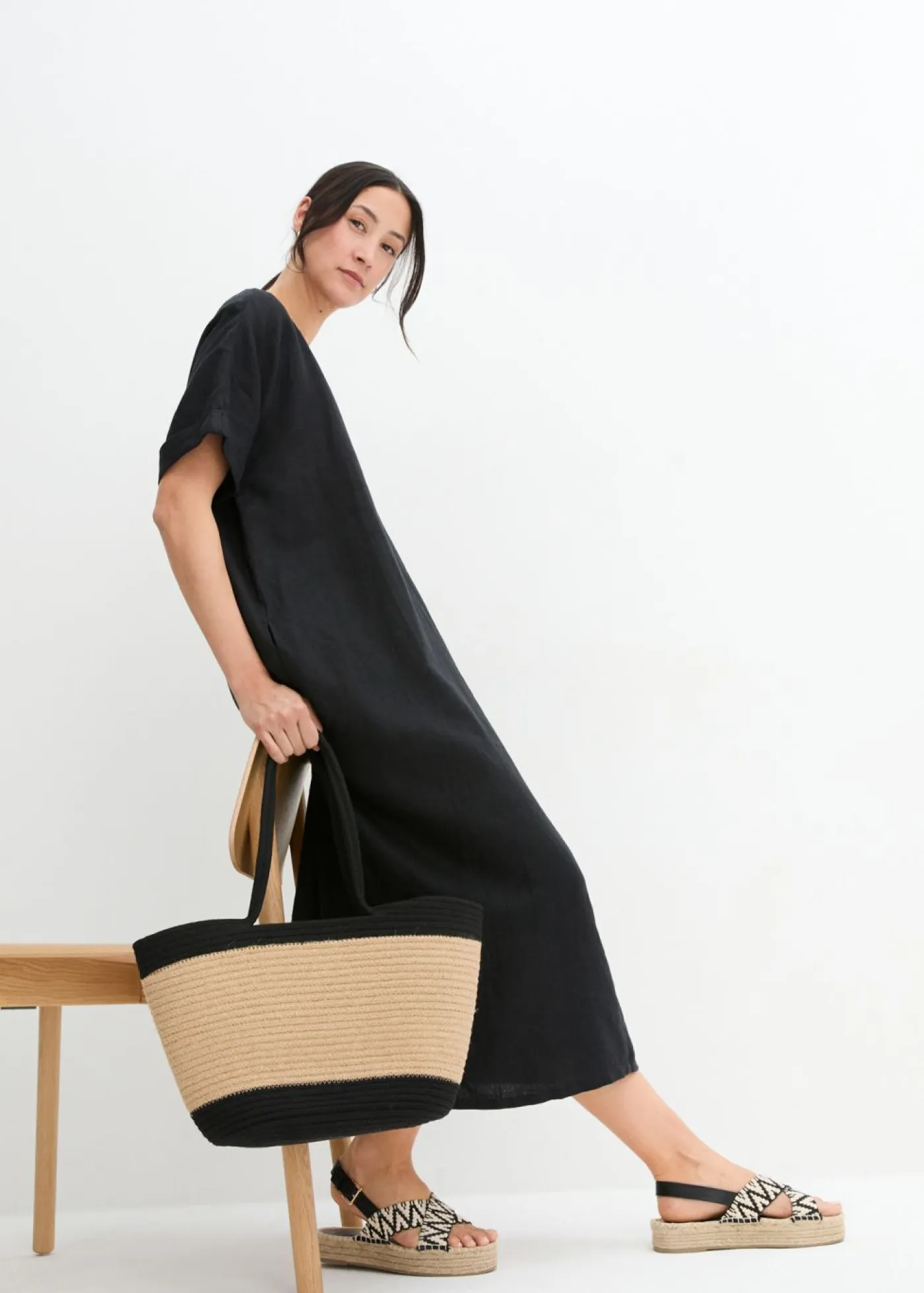 Clearance Vestido tipo caftán de lino puro Mujer Premium|Vestidos