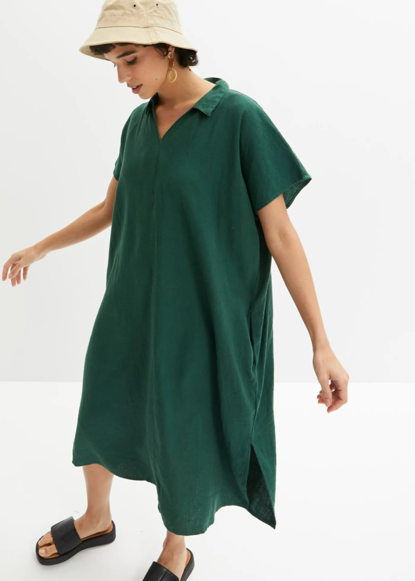 Best Vestido tipo caftán de mezcla ligera de viscosa y lino Mujer Esenciales|Vestidos