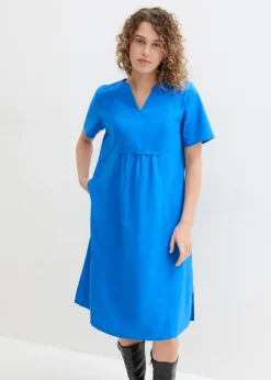 New Vestido tipo túnica de mezcla de lino y algodón con bolsillos Mujer Vestidos
