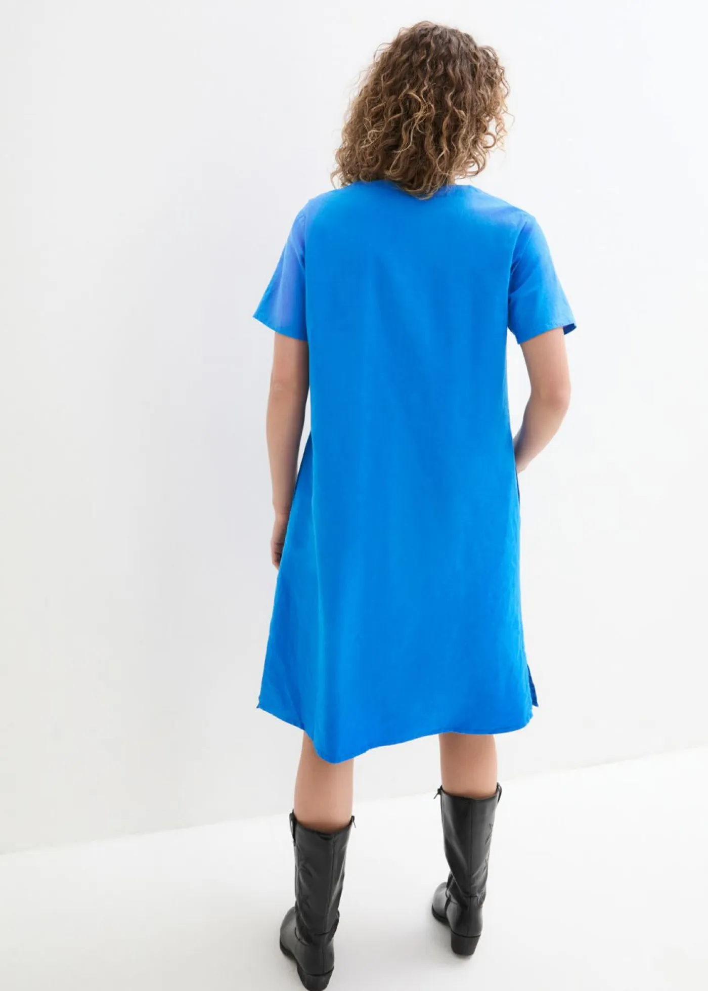 New Vestido tipo túnica de mezcla de lino y algodón con bolsillos Mujer Vestidos