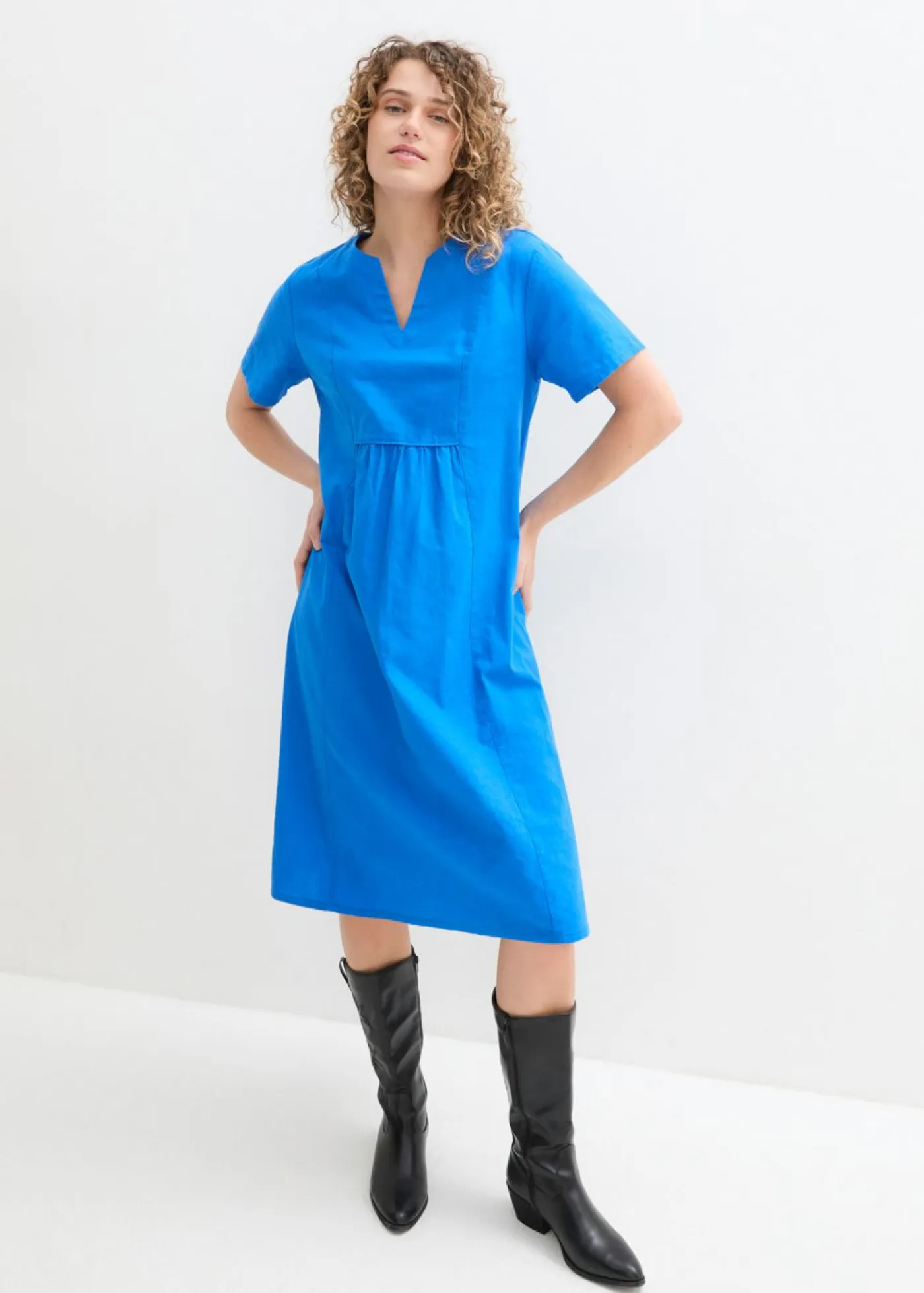 New Vestido tipo túnica de mezcla de lino y algodón con bolsillos Mujer Vestidos
