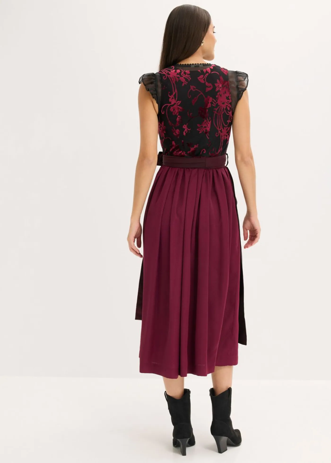 Vestido tirolés con terciopelo y largo midi (2 piezas) Mujer Vestidos
