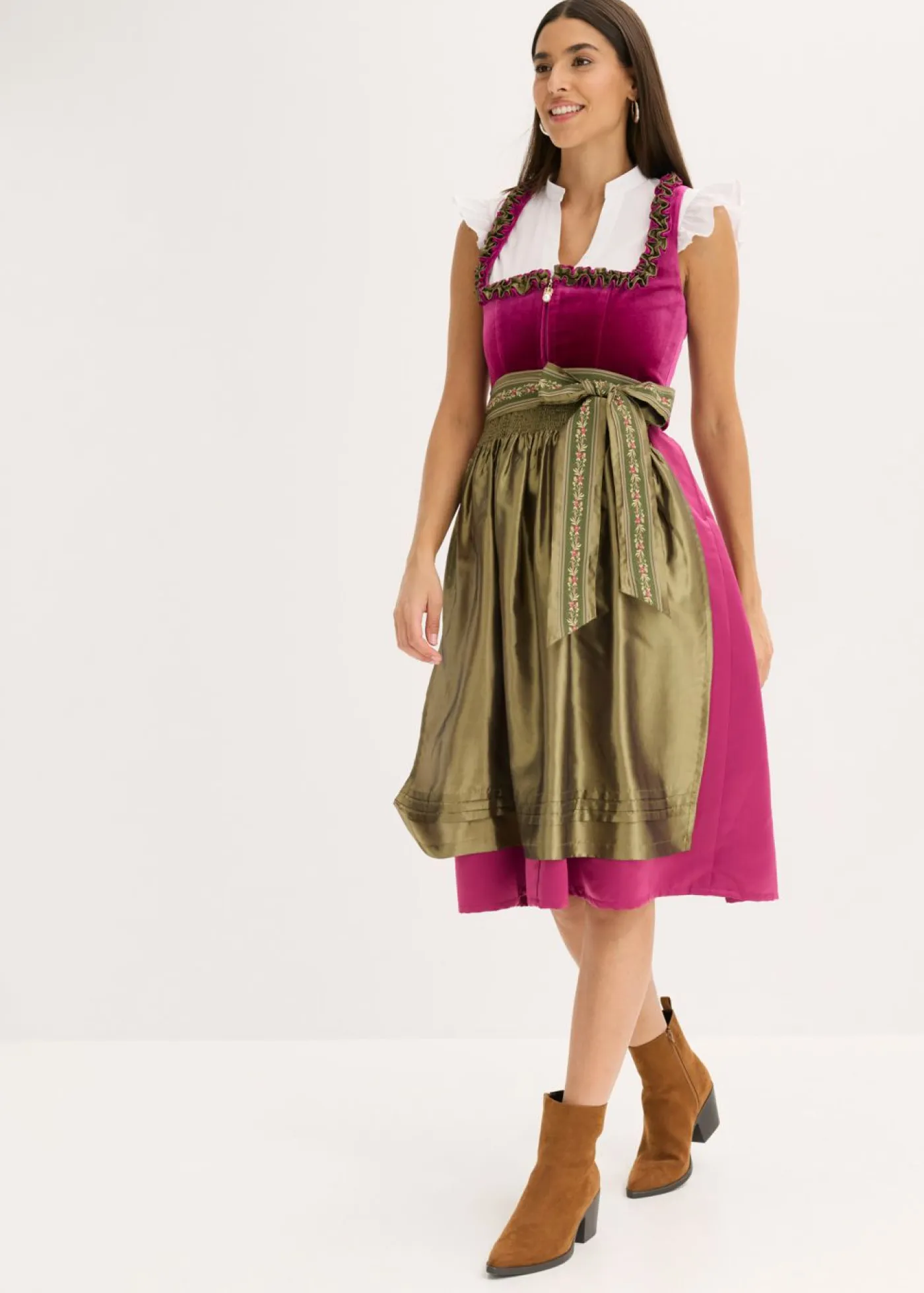 Vestido tirolés con terciopelo y largo midi (2 piezas) Mujer Vestidos