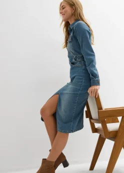Discount Vestido vaquero con algodón orgánico Mujer Tallas Pequeñas|Vestidos