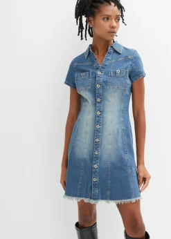 Vestido vaquero con botones y dobladillo abierto Mujer Vestidos